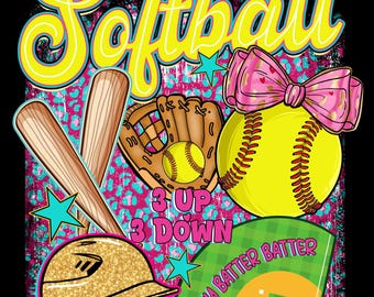Softball Digital Download, Cute Bow, Bats, Glove, Glitter Helmet, Hey Batter, Leopard, 3 Up 3 Down, Softball Mom, Digital File