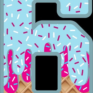 Digitale Zahl 6, Donut Schrift Clipart, Eiscreme-Zahl, Waffeltüte Alphabet, druckbare Zahl Sechs, Zahl 6 Grafik, PNG