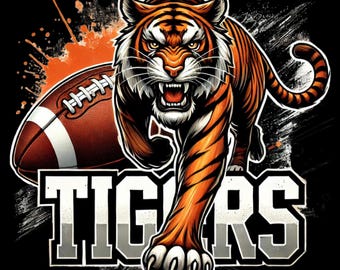 Tiger Football Digital Download, Sports Clipart, Team Mascot, Orange and Black, Printable Art, Graphic Design, Instant Download