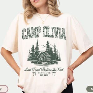 Custom Camp Bachelorette Party Shirt, Mountain Bride Tee Camp, Last Trail Before the Veil Shirt, Hiking Bridal Party gifts, Camp Girls trip