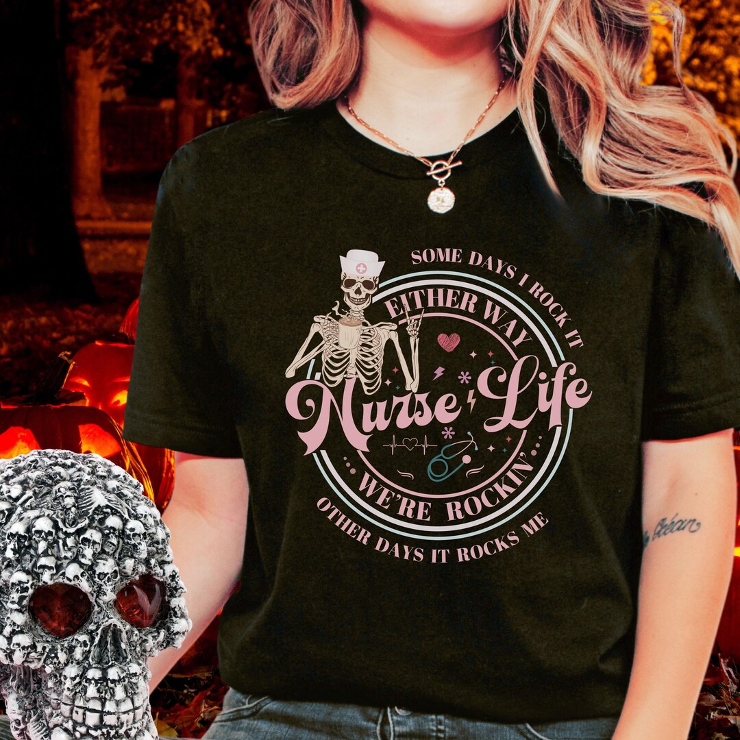 Nurse Halloween Shirt, Nurse Skeleton Rock and Roll Shirt, Skeleton ...