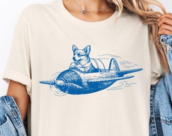 Corgi T-shirt Dog  Funny Dog Shirt Funny Flying Corgi Dog Pilot Shirt Mom Dad Tee  Corgi Pup Humor Tee