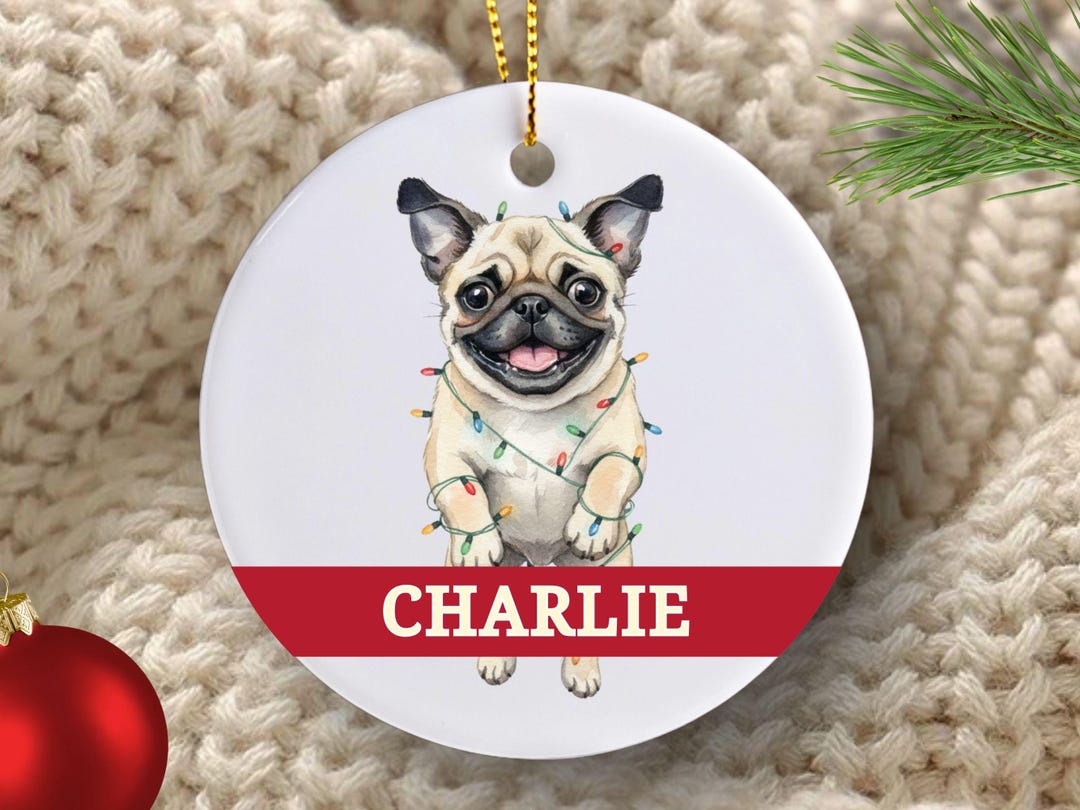Pug Christmas Ornament Watercolor Personalized Name Pug Custom Name Pug ...