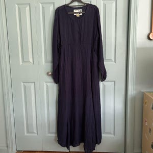 Angelheart Vtg Navy Blue Maxi Dress Lagenlook Prairie Peasant Boho READ***