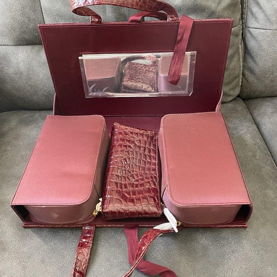 Vintage Estee Lauder Burgundy Hard Makeup Travel Case Toiletry Bag