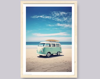 Vintage Surf Van Poster, Surf Poster, Strand Wandkunst, Surf Art, Surf Wandkunst, Surf Dekor, Stranddruck, Retro Poster, Retro Wandkunst