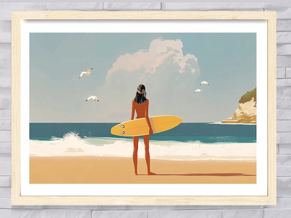 Surfer Girl With Her Board, Coastful Poster, Beachful Poster, Surf