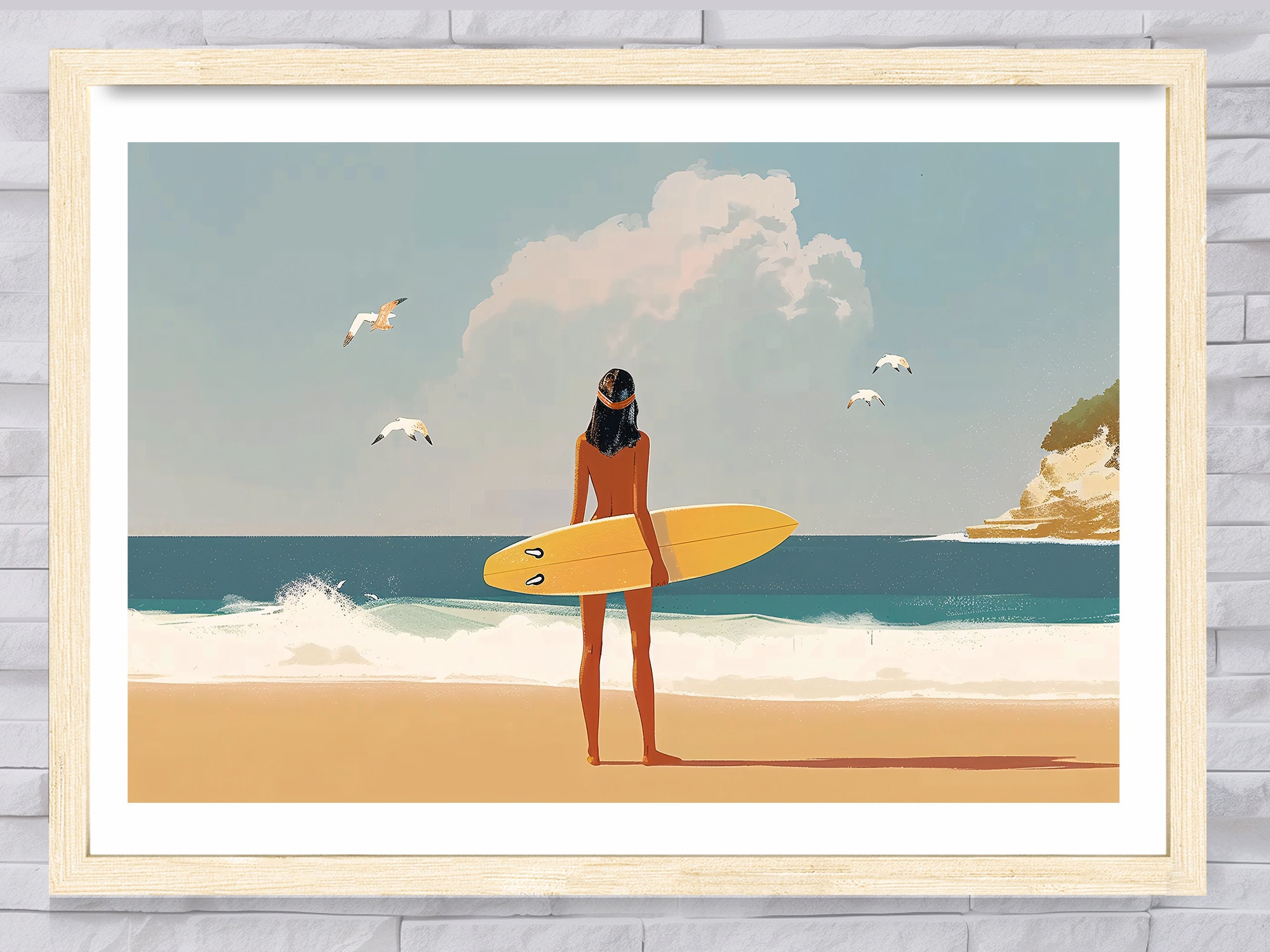 Surfer Girl With Her Board, Coastful Poster, Beachful Poster, Surf