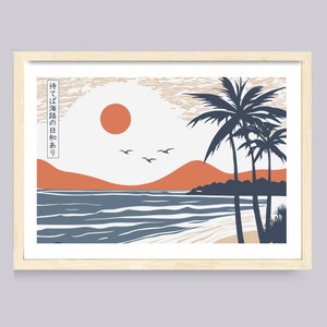 Ukiyo-e beach wall art, Japanese wall art, vintage Japanese poster, ukiyo-e print, surf gift, Japanese gift, ukiyo-e decor