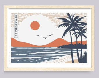 Ukiyo-e beach wall art, Japanese wall art, vintage Japanese poster, ukiyo-e print, surf gift, Japanese gift, ukiyo-e decor