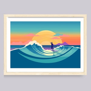 Retro riding the wave, Surf decor, ocean decor, beach decor, coastal decor, retro surf poster, surf prints, surf art, surf wall art,