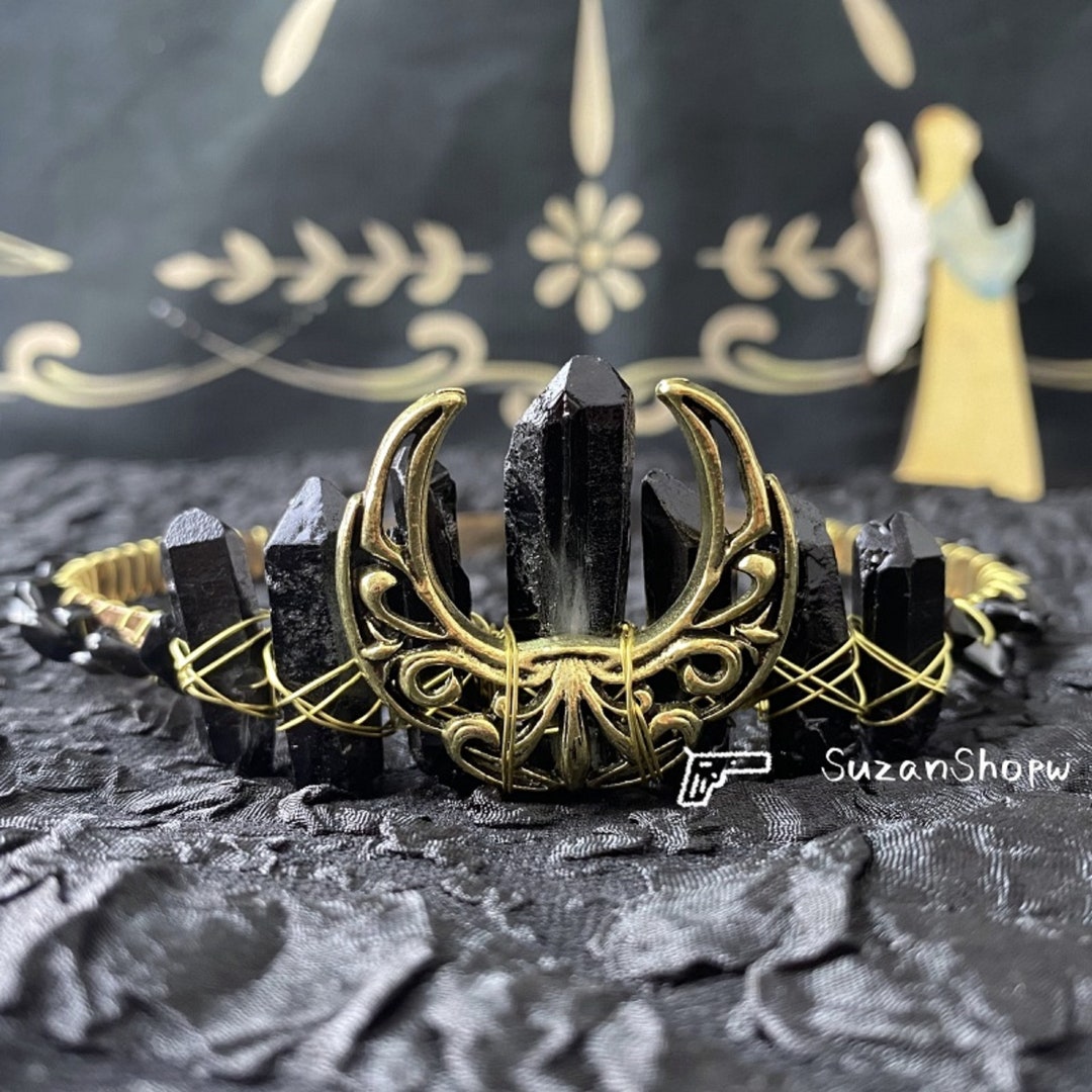 Crystal Crown Moon Black Crystal Crown Crystal Tiara Etsy