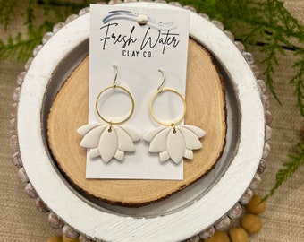 White, Green or Blue Circle and Floral Dangle Clay Earrings| Handmade Polymer Clay Earrings|  Boho Clay Earrings