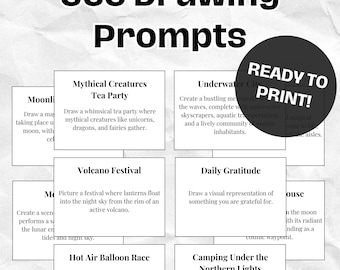 365 Prompts de Desenho Criativo, Download Digital, Cartões Prontos para Imprimir, Livro de Desafios de Arte, Scrapbook de Diário Digital, Cartão de Inspiração de Artista