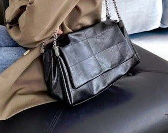 Sacs à bandoulière noir demi-lune de luxe vintage pour femme, sac à bandoulière en cuir pour femme, sac fourre-tout de style sac à main minimaliste, sac noir multifonctionnel