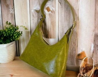 Sacs à bandoulière vert demi-lune de luxe vintage pour femme, sac à bandoulière en cuir pour femme, sac fourre-tout de style sac à main minimaliste, sac noir multifonctionnel