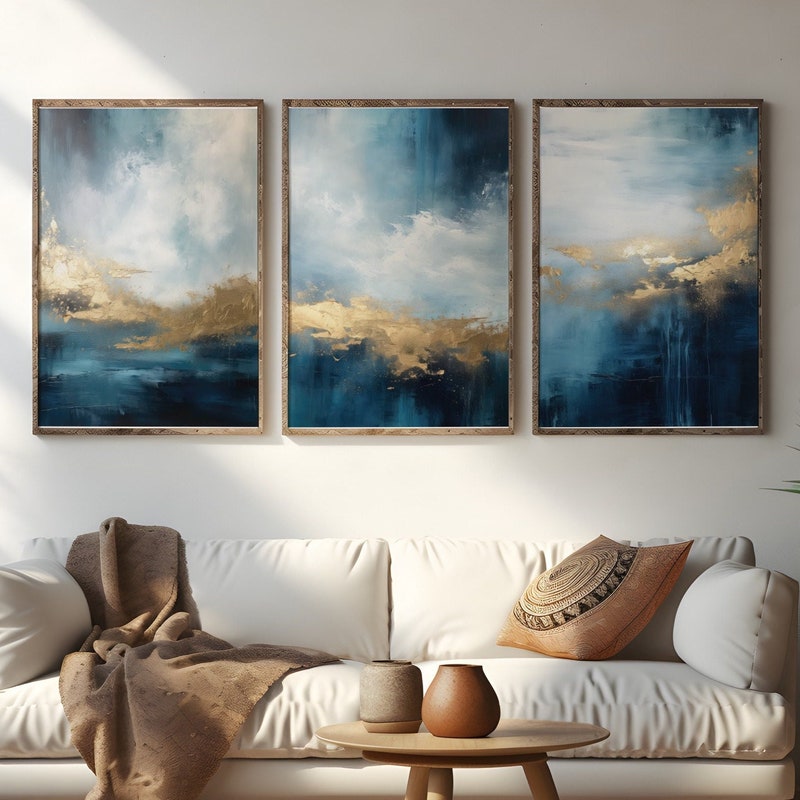 Blue and Gold Wall Art Etsy