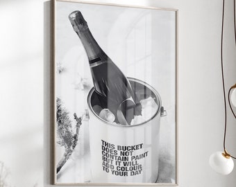 Champagne Poster champagne wall art bar cart decor Cocktail Wall Art wall prints trendy Black and White Luxury Print Wine Bottle Vintage Bar