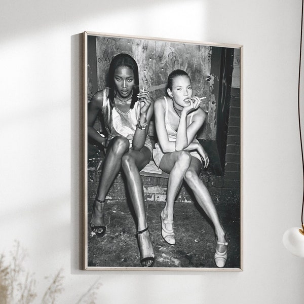 Naomi Campbell Kate Moss Affiche Modèle Supermodel Imprimer Noir et Blanc Mode Mur Art Femmes Fumer Chic Actrice vintage Hollywood Affiche