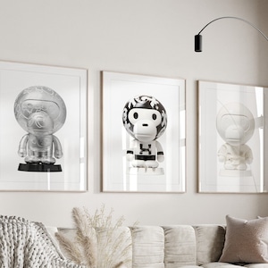 Hypebeast Toys Poster Hypebeast Figure Matching Set of 3 Hypebeast Decor Designer Fashion Simple Trendy Print Beige Tone Wall Art Minimalist