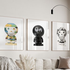 Hypebeast Toys Poster Hypebeast Figure Matching Set of 3 Hypebeast Decor Designer Fashion Simple Trendy Print Beige Tone Wall Art Minimalist