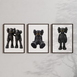 Physical Print Hypebeast Toys Poster Set of 3 Black Gold Hypebeast Figure Printable Wall Art Minimalist Hypebeast Decor Designer Fashion Art