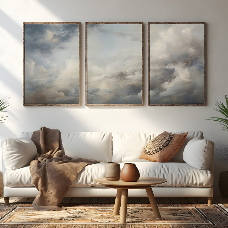 Pastel Cloud Blue Sky Paint Light Blue Nature Landscape Print