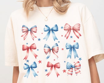 Coquette USA Bow, Fourth of July Shirt, American Shirt, 4th of July, Patriotic shirt, Red White and Blue, USA Shirt, Comfort Colors® Tee