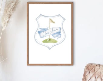 Personalized Golf Nursery Art | Baby Name Crest Print (Digital Download)