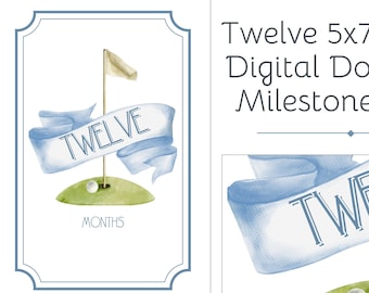 Golf Baby Milestone Cards Watercolor – 5×7 Printable Monthly Photo Props, Sports Nursery Decor, Baby Shower Gift, Digital Download