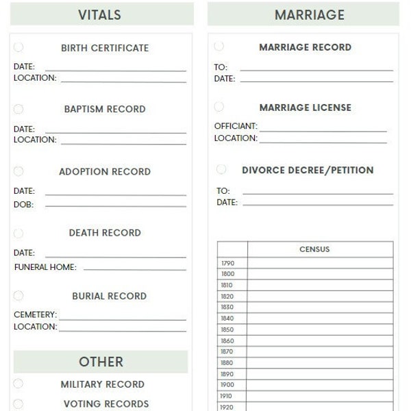 Genealogy Worksheets Printable - Etsy