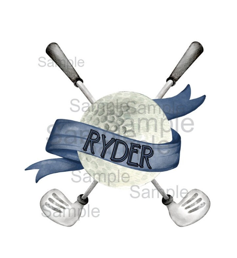 Blue Golf Ribbon Instant Download Blue Watercolor Digital Golf Monogram/name Crest - Etsy