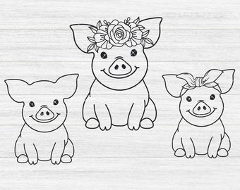 Pig Svg Bundle, Floral Pig Svg, Bandana Pig SVG, Pig SVG file, Floral Crown Pig Svg, Cute Pig Svg, Vacon svg, Bacon Svg Png Dxf Pdf, Pig