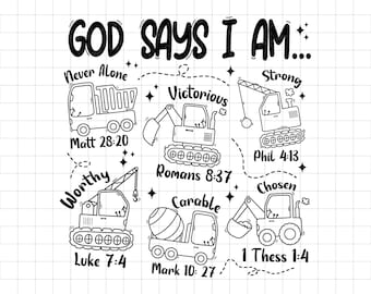 Camiseta de camión para niños con texto en inglés "Dios dice que soy un niño" SVG, PNG, DXF, Svg cristiano para niños, diseño de camiseta bíblica para niños pequeños, diseño moderno para niños, versículo bíblico en formato Png, svg para niños