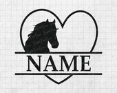 Horse Split Name Frame SVG PNG DXF, Horse heart Svg, Horse Monogram Svg, heart Monogram Svg, Horse silhouette, Equestrian Svg, Horse svg