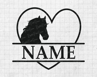 Horse Split Name Frame SVG PNG DXF, Horse heart Svg, Horse Monogram Svg, heart Monogram Svg, Horse silhouette, Equestrian Svg, Horse svg