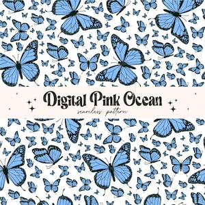 Modello senza cuciture farfalla blu, modello senza cuciture farfalla monarca, disegno di carta con motivo digitale senza cuciture farfalla, design digitale alla moda