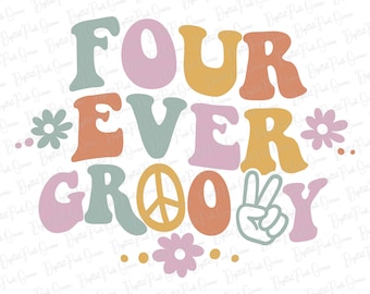 Cuatro SVG PNG de 4.º cumpleaños geniales, tema bohemio (descarga digital)