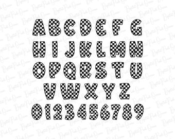 Checkered Alphabet and Numbers SVG, Racing Font (Digital Download)