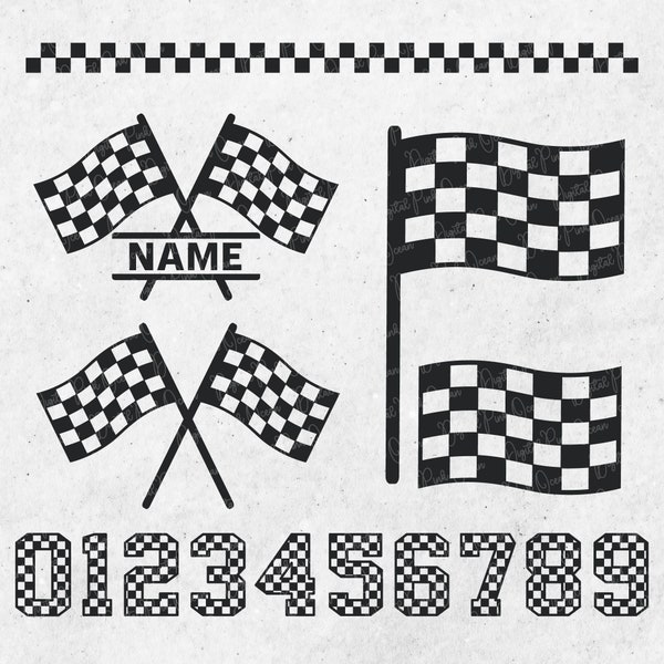 Racing Flag SVG, Start Flag svg, Checkered Numbers SVG, Racing Flag Monogram, Race svg, Checkered Flag,Finish Flag svg, Birthday numbers svg