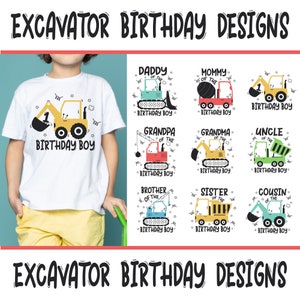 Graafmachine verjaardag jongens SVG PNG bundel, bouw verjaardag SVG, familie bundel SVG, bouw SVG, Kids verjaardag bijpassende shirts