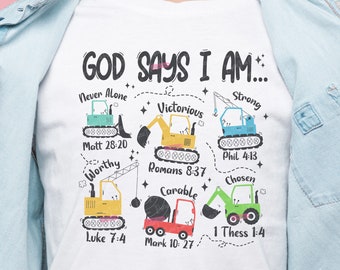 Camiseta cristiana de camión para niños SVG PNG, diseño de camiseta con versículo bíblico (descarga digital)