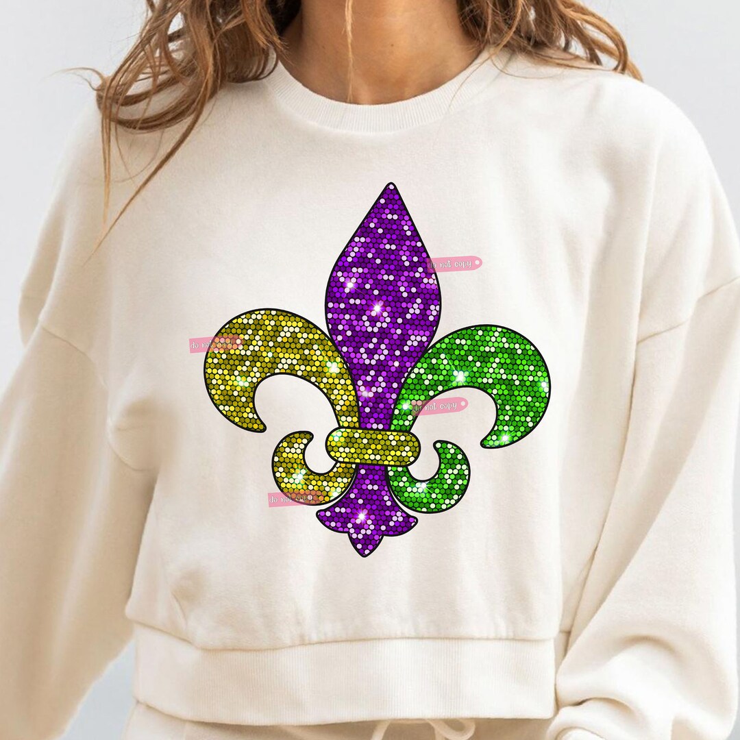 BiBi Fleur De Lis Sequin Patches Mardi Gras Sleeve Top