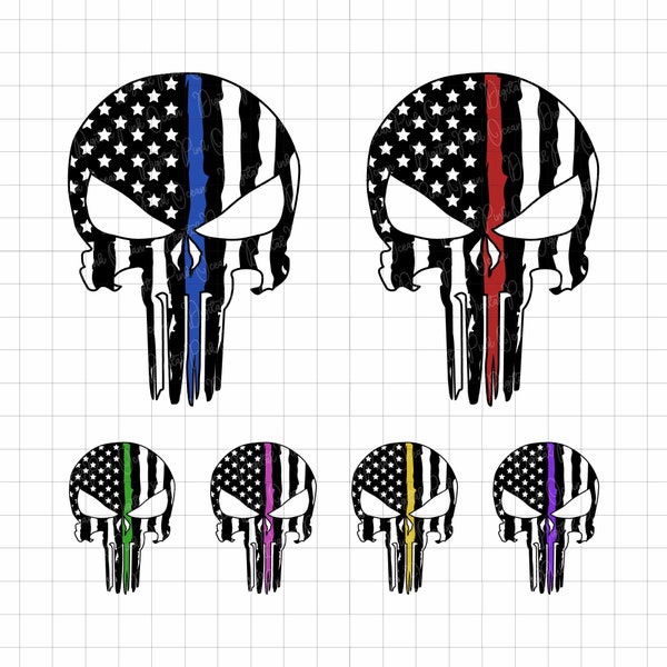 Usa Flag Skull SVG PNG bundle,  Thin Blue and Red Line Usa Skull svg, Usa Flag svg, Skull Svg, Skull vector, Distressed flag svg, Skull, Svg