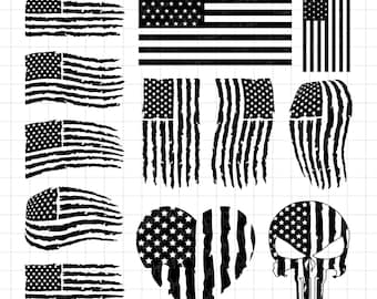 Distressed USA Flag SVG PNG Bundle, Patriotic 4th of July