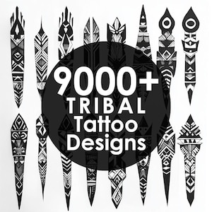 Puede incluir: Una colección de más de 9000 diseños de tatuajes tribales en blanco y negro. Los diseños son intrincados y geométricos, y son perfectos para cualquiera que busque un tatuaje único y significativo.