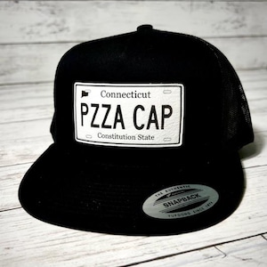 Connecticut nummerplaat hoed Pizza Capital leren patch hoed – Custom CT Trucker Hat – New Haven Pizza Hat vintage stijl nummerplaat pet
