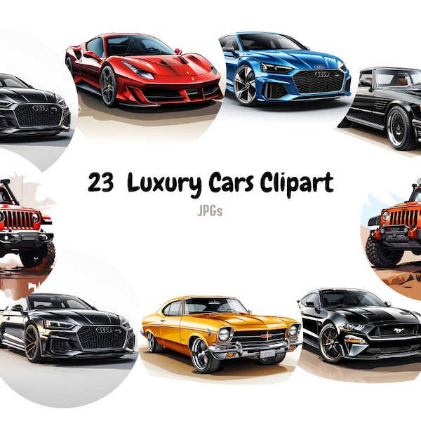 23 Luxury Cars clipart, watercolor cars,Car clipart,  Sports car, bmw, audi, ferrari, instant download, 23 High quality JPGs