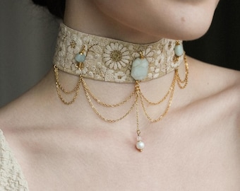 Delilah Choker • Gemstone beaded & Embroidered