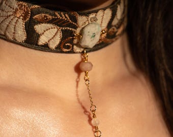Lily Choker • Earth Goddess • Gemstone Beaded & Embroidered Choker